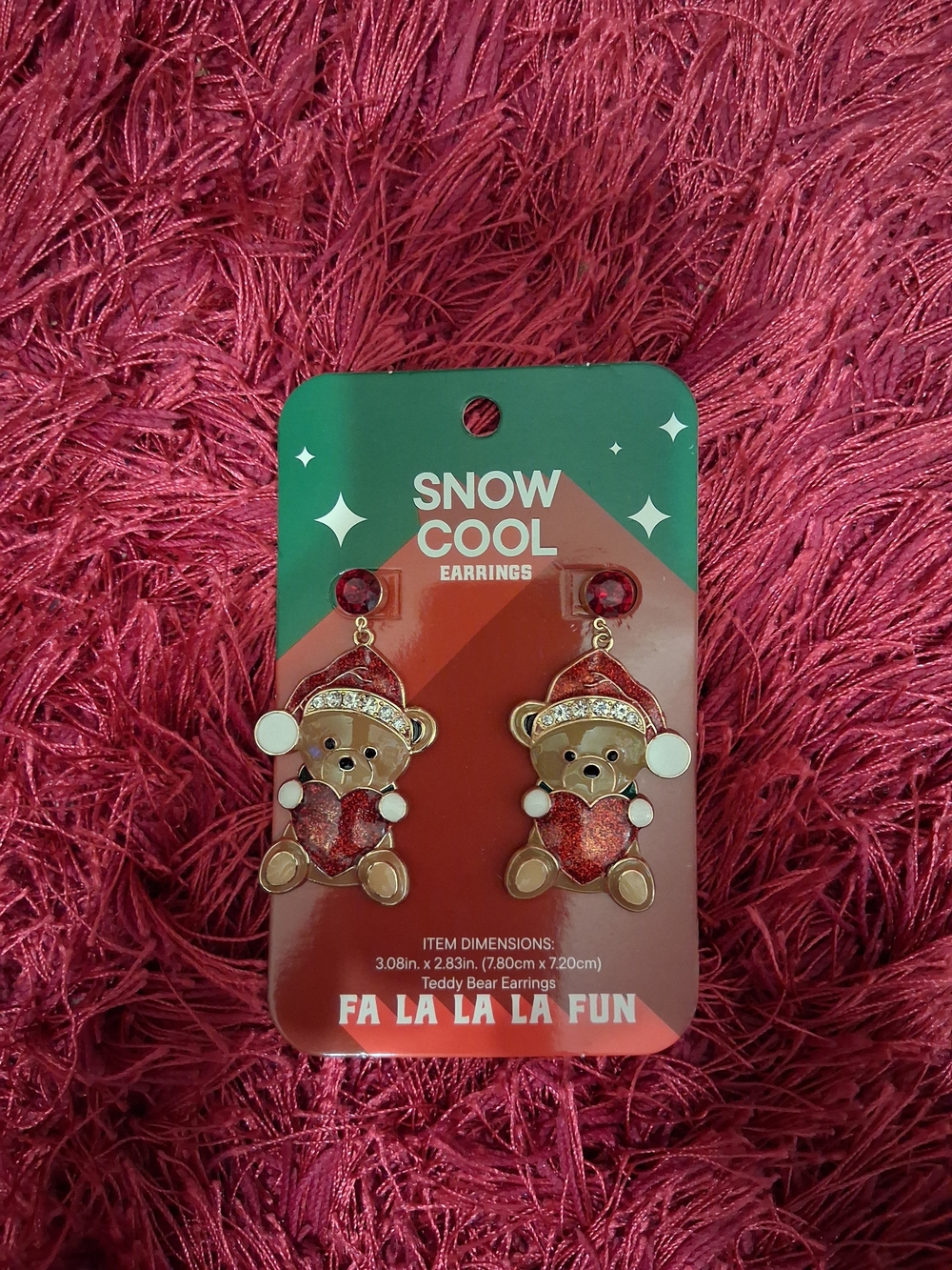 Red Teddy Bear Heart Earrings